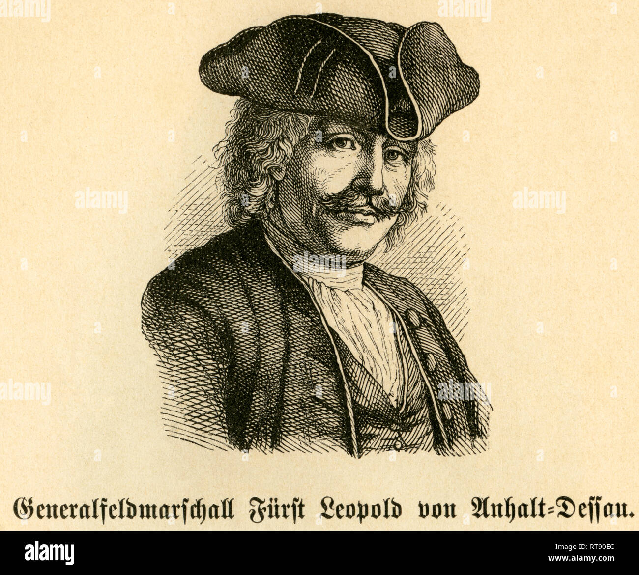 Leopold I, Prince of Anhalt-Dessau, portrait from: 'Deutsche Heerführer ', 1640-1894, portrayed by Sprößer, publishing house Ferdinand Hirt and son, Leipzig, 1895., Additional-Rights-Clearance-Info-Not-Available Stock Photo