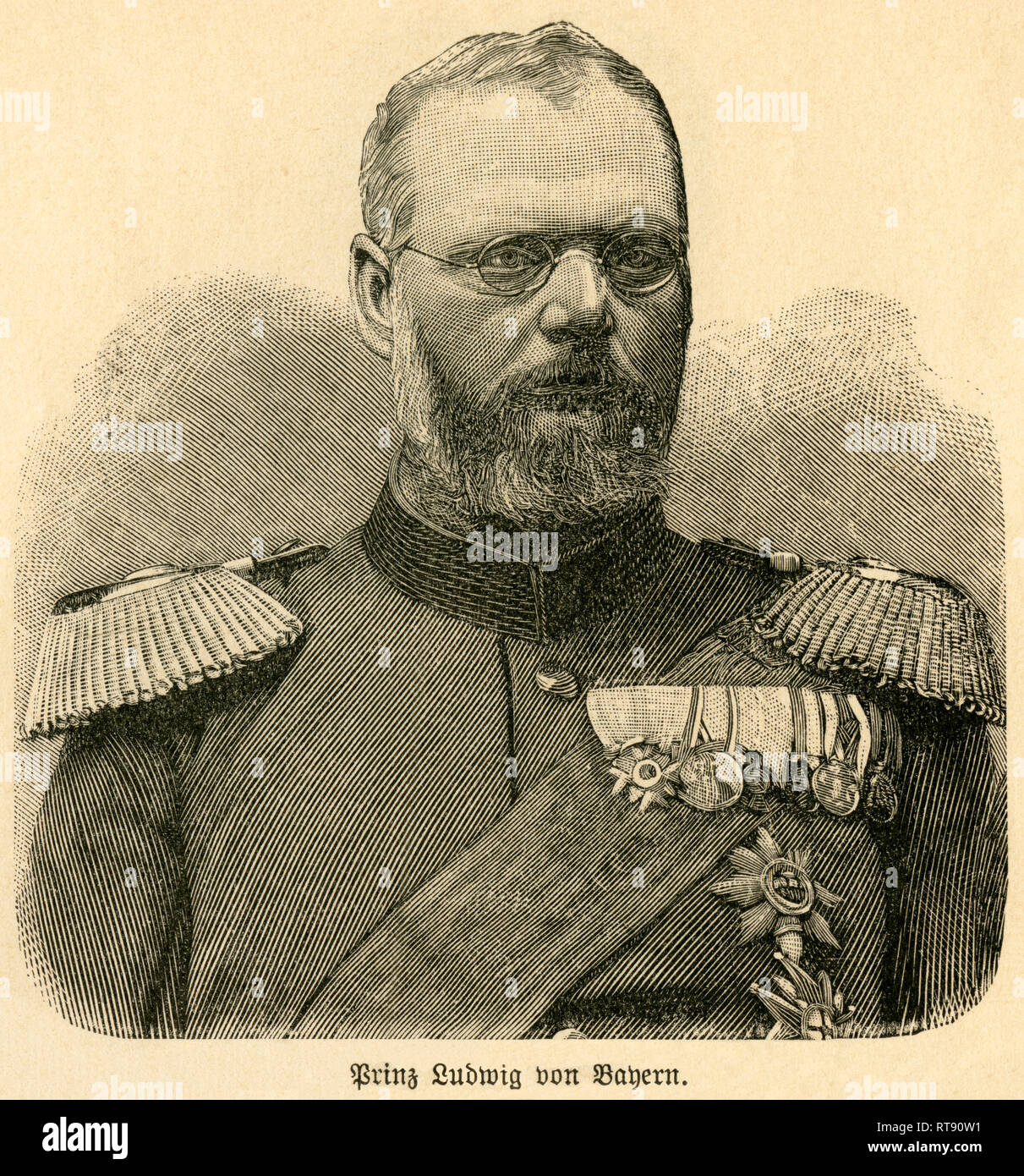 Prince Ludwig of Bavaria (later Ludwig III), portrait from: 'Deutsche Heerführer' (German military leader), portrayed by Sprößer, publishing house Ferdinand Hirt and son, Leipzig, 1895., Additional-Rights-Clearance-Info-Not-Available Stock Photo
