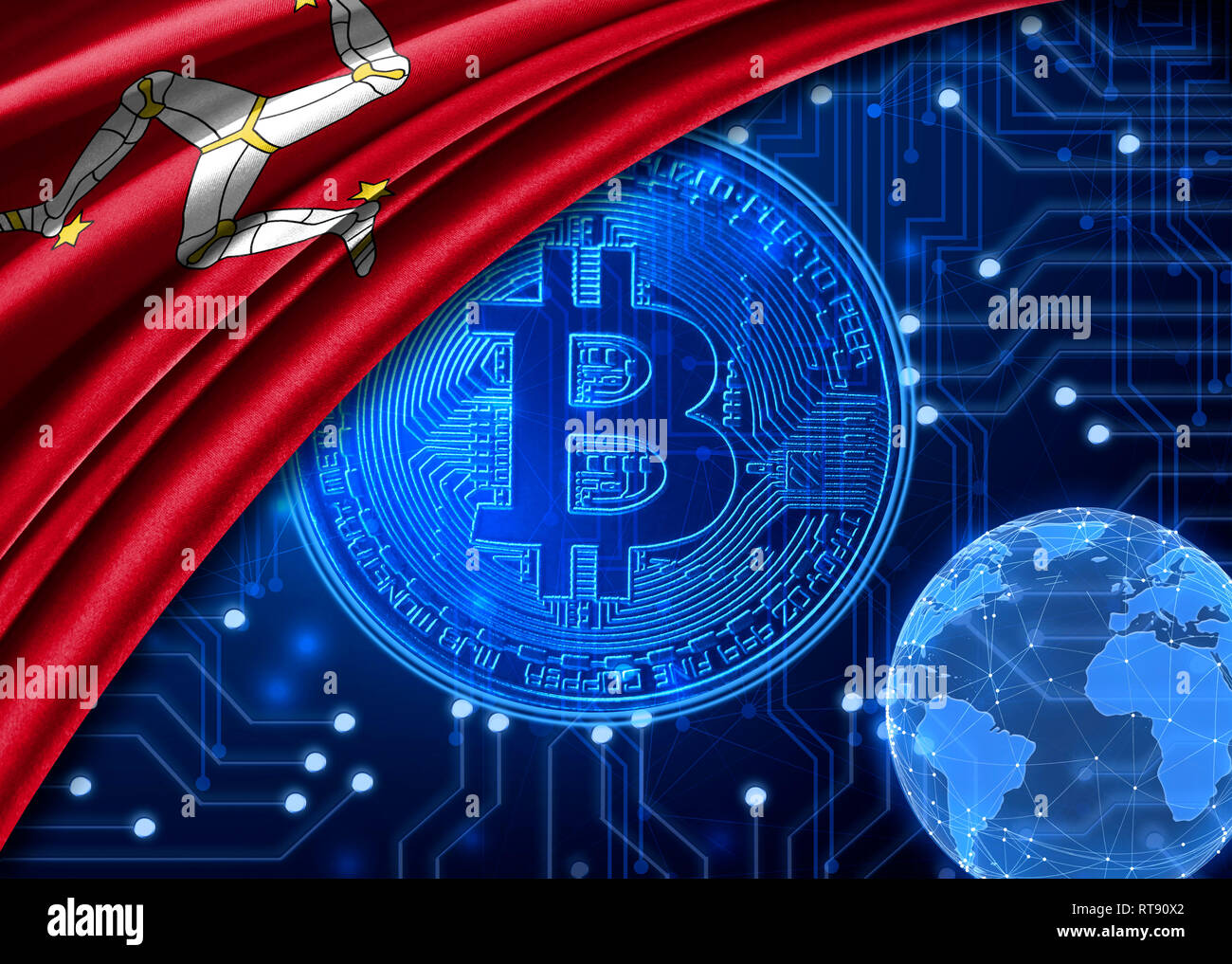 Flag of Isle Of Man is shown against the background of crypto currency  bitcoin. Global world crypto currency-bitcoin. Shows the current exchange  rate Stock Photo - Alamy
