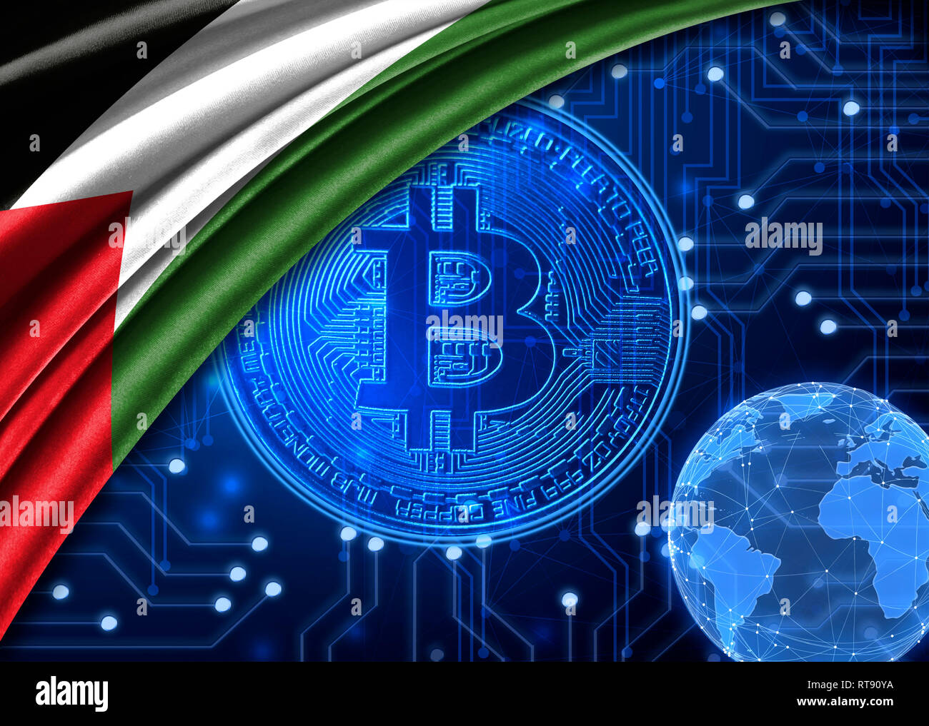 Flag of Palestine is shown against the background of crypto currency  bitcoin. Global world crypto currency-bitcoin. Shows the current exchange  rate, f Stock Photo - Alamy