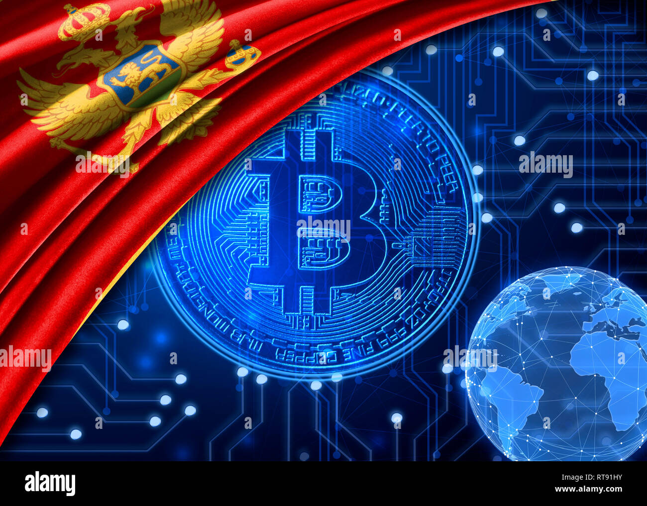 Flag of Montenegro is shown against the background of crypto currency  bitcoin. Global world crypto currency-bitcoin. Shows the current exchange  rate Stock Photo - Alamy
