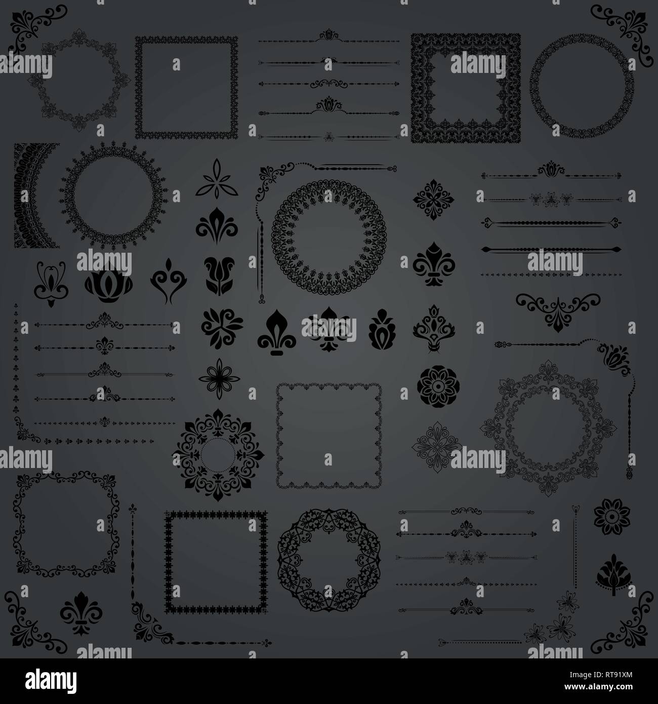 Vintage Set of Vector Horizontal, Square and Round Elements Stock ...