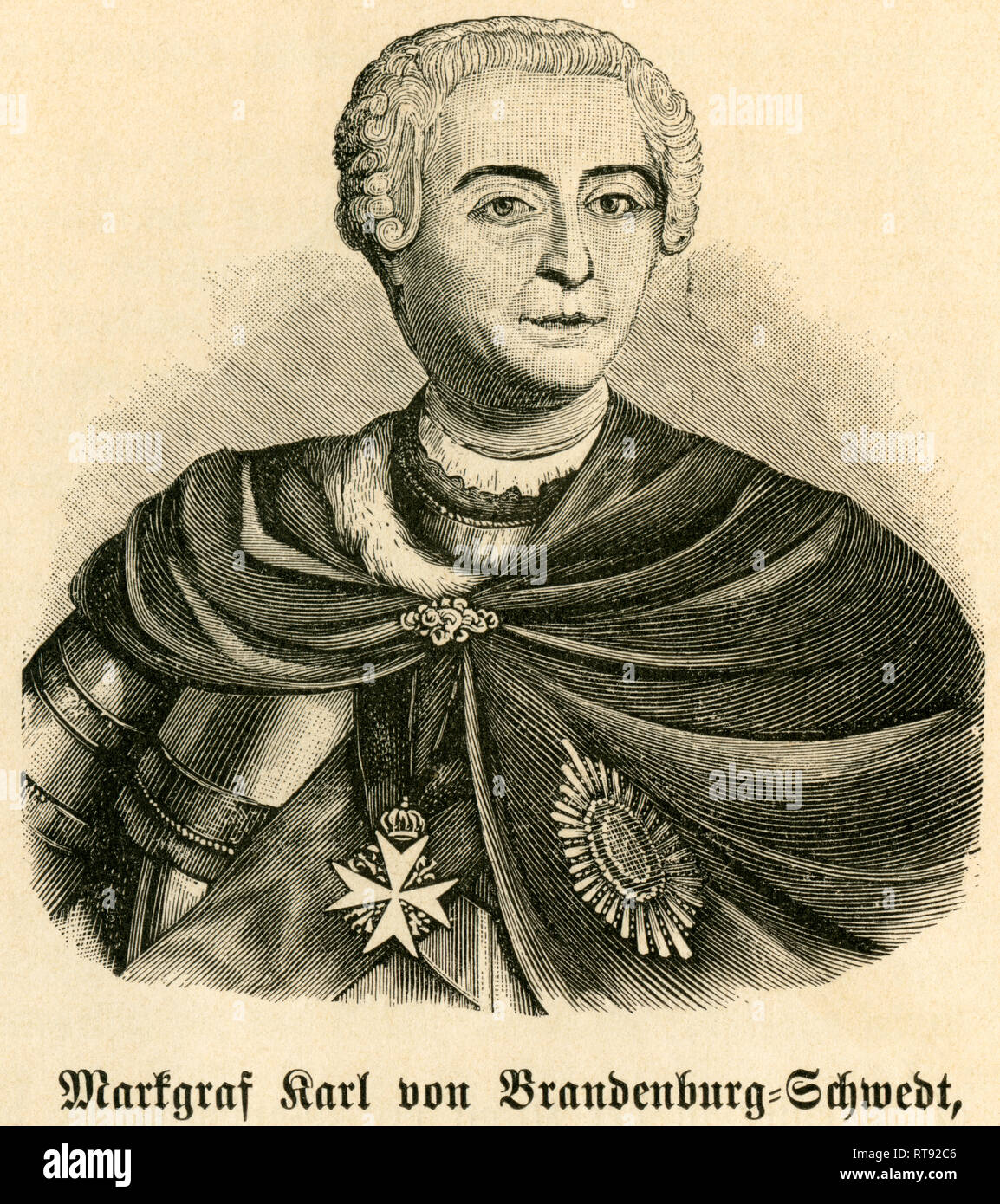 Germany, Berlin, Charles Frederick Albert, Margrave of Brandenburg-Schwedt, Prussian military officer, general, portrait from: 'Deutschlands Heerführer' (German military leader), 1640-1894, portrayed by Sprößer, publishing house Ferdinand Hirt and son, Leipzig, 1895., Additional-Rights-Clearance-Info-Not-Available Stock Photo