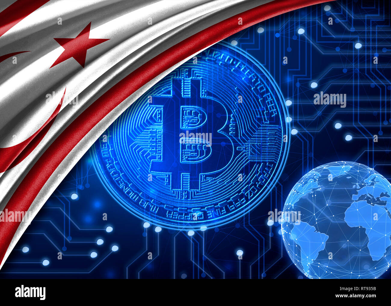 Flag of Turkish Republic of Northern Cyprus is shown against the background  of crypto currency bitcoin. Global world crypto currency-bitcoin. Shows th  Stock Photo - Alamy
