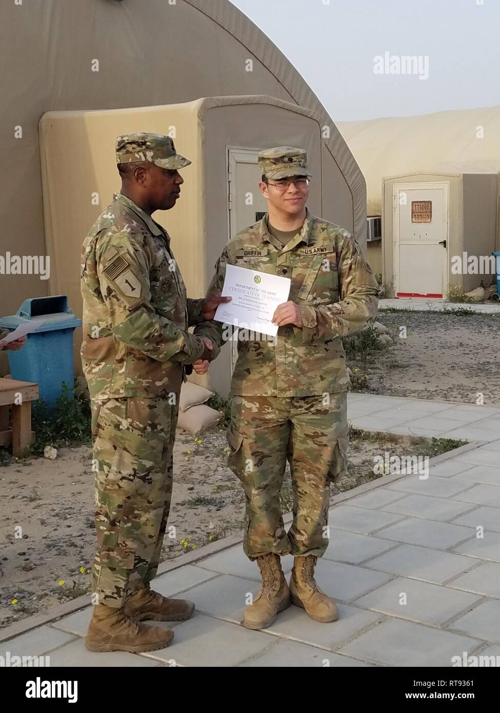 Spc. Dangelo Griffin receives his U.S. Army Central Signal University