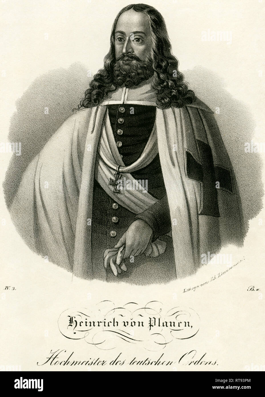 Heinrich von Plauen, Grand Master of the Teutonic Order, lithography from the book: 'Saxony - museum for Saxon fatherland ', lithography by F. A. Zimmermann, around 1840., Additional-Rights-Clearance-Info-Not-Available Stock Photo