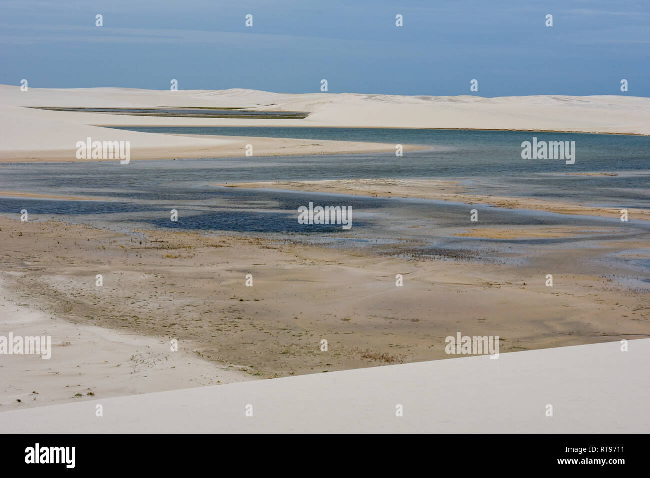 Lagoon on the middle of the dunes at Lencois Maranhenese National Park ...