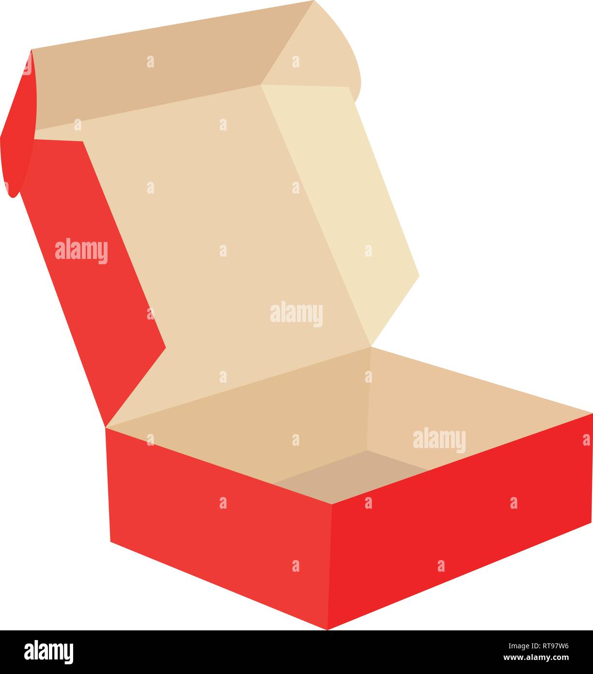 Red cardboard open box isolated on white background Stock Vector