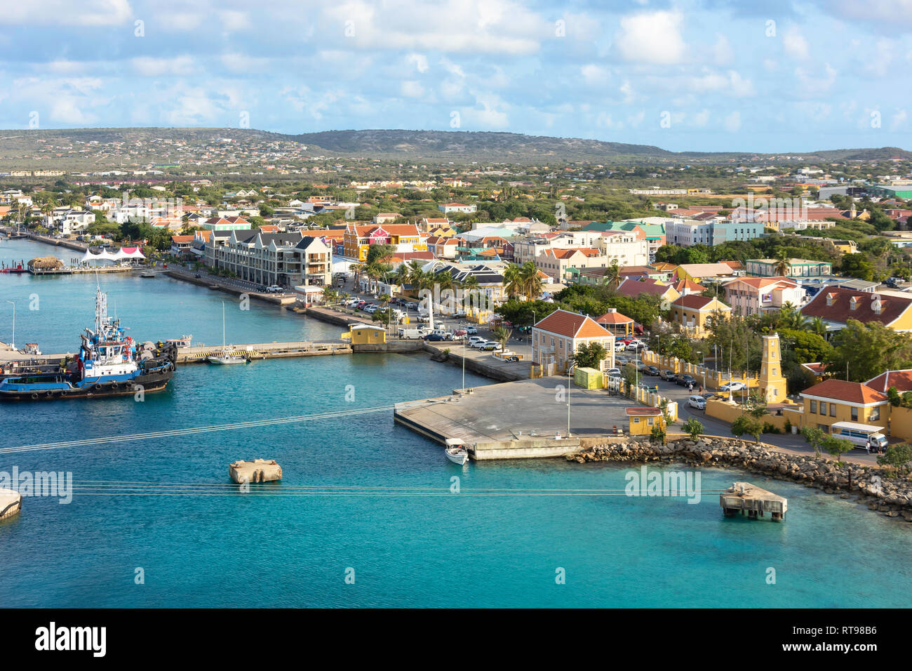 View of city from cruise ship deck, Kralendijk, Bonaire, ABC Islands, Leeward Antilles, Caribbean Stock Photo