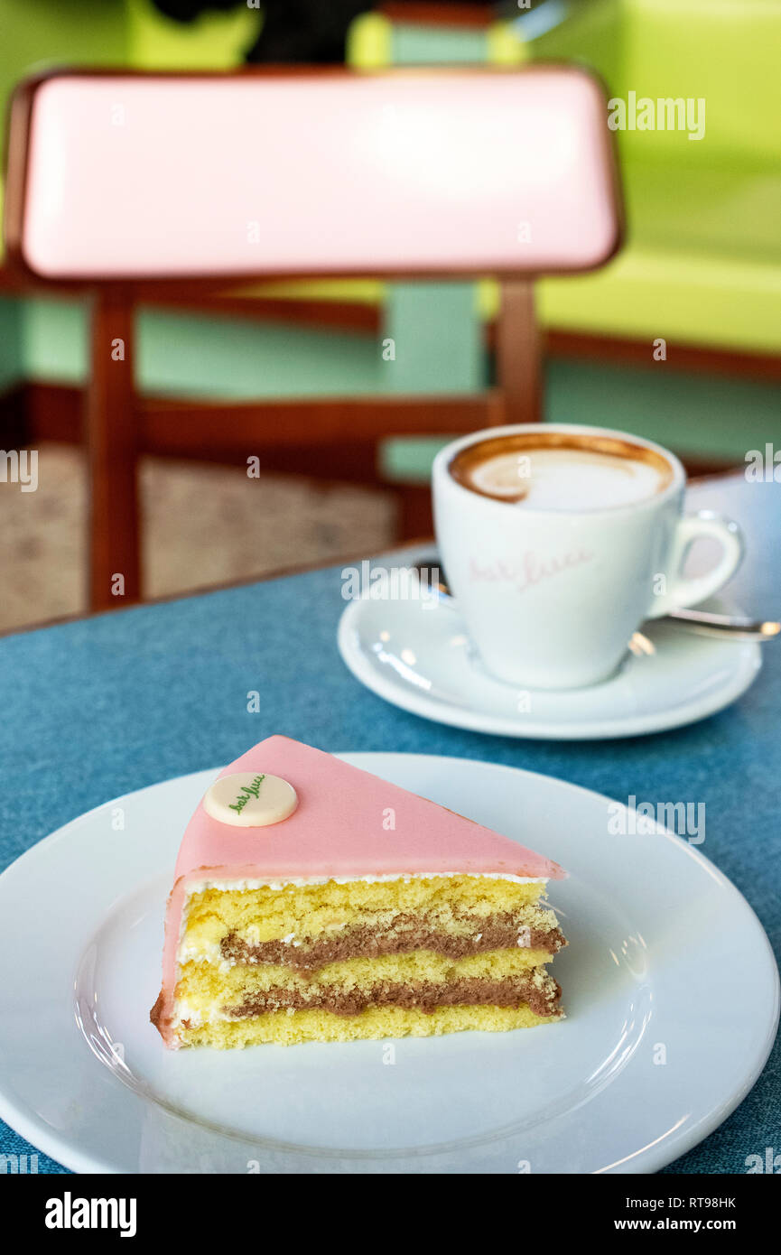 Cappuccino, Torta Rosa and pastel furniture at Bar Luce, Wes Anderson ...