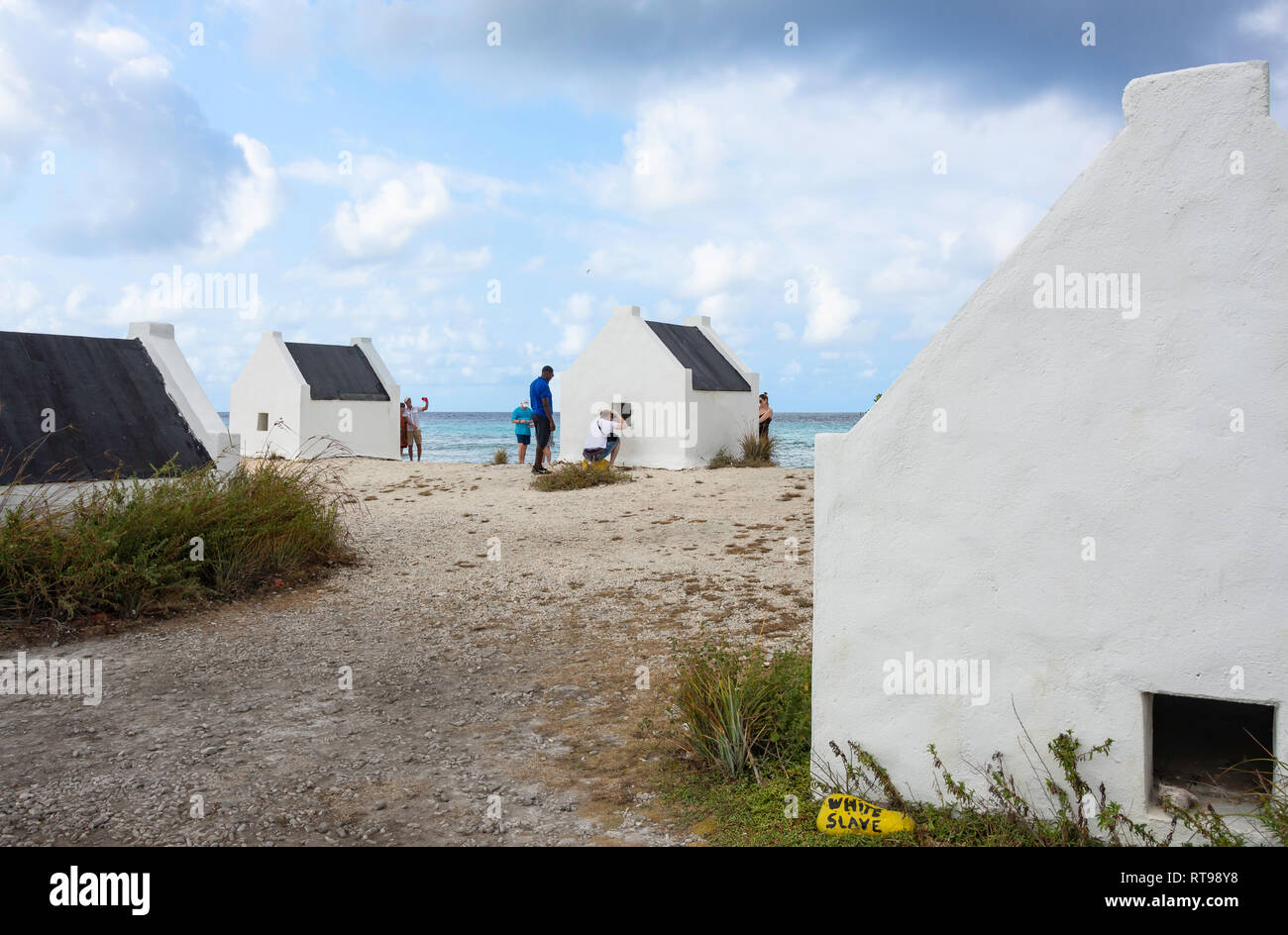 19th century slave quarter huts, EEG Boulevard, Kralendijk, Bonaire, ABC Islands, Leeward Antilles, Caribbean Stock Photo
