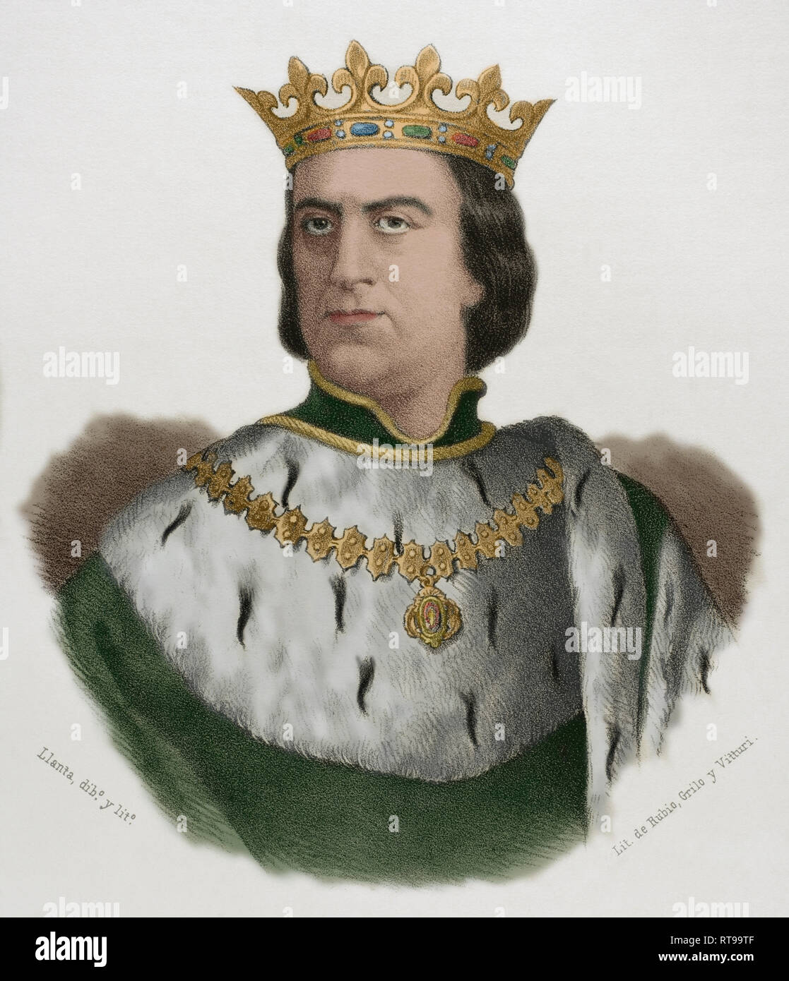 Martin of Aragon the Humane (1356-1410). King of Aragon, Valencia, Sardinia, Corsica and Count of Barcelona. Lithography. Later colouration. Crónica General de España, Historia Ilustrada y Descriptiva de sus Provincias. Catalonia. 1866. Stock Photo