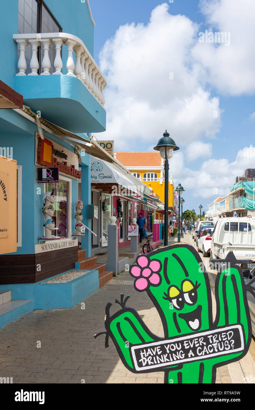 Shops on Kaya Grandi, Kralendijk, Bonaire, ABC Islands, Leeward Antilles, Caribbean Stock Photo