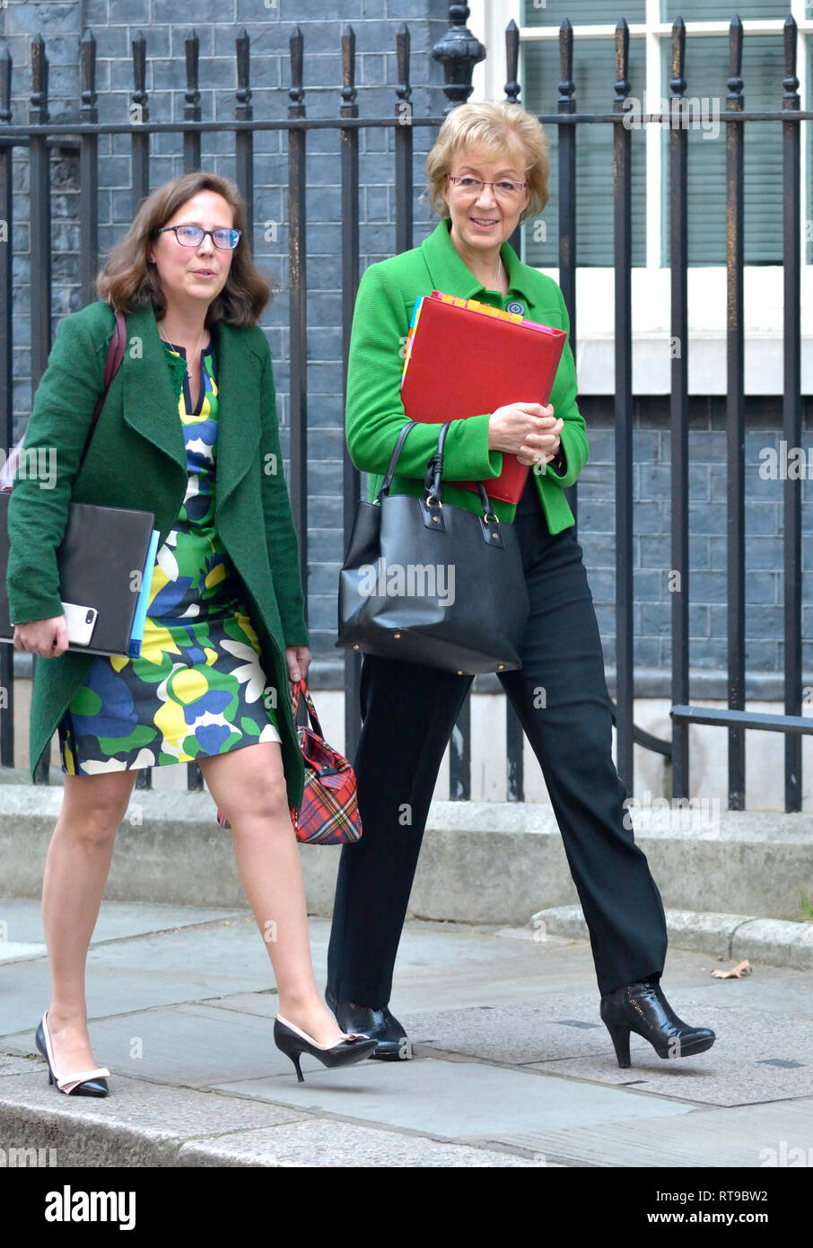 Andrea Leadsom MP (Leader of the House of Commons) leaving Downing Street with Natalie Evans / Baroness Evans of Bowes Park (Leader of the House of Lo Stock Photo