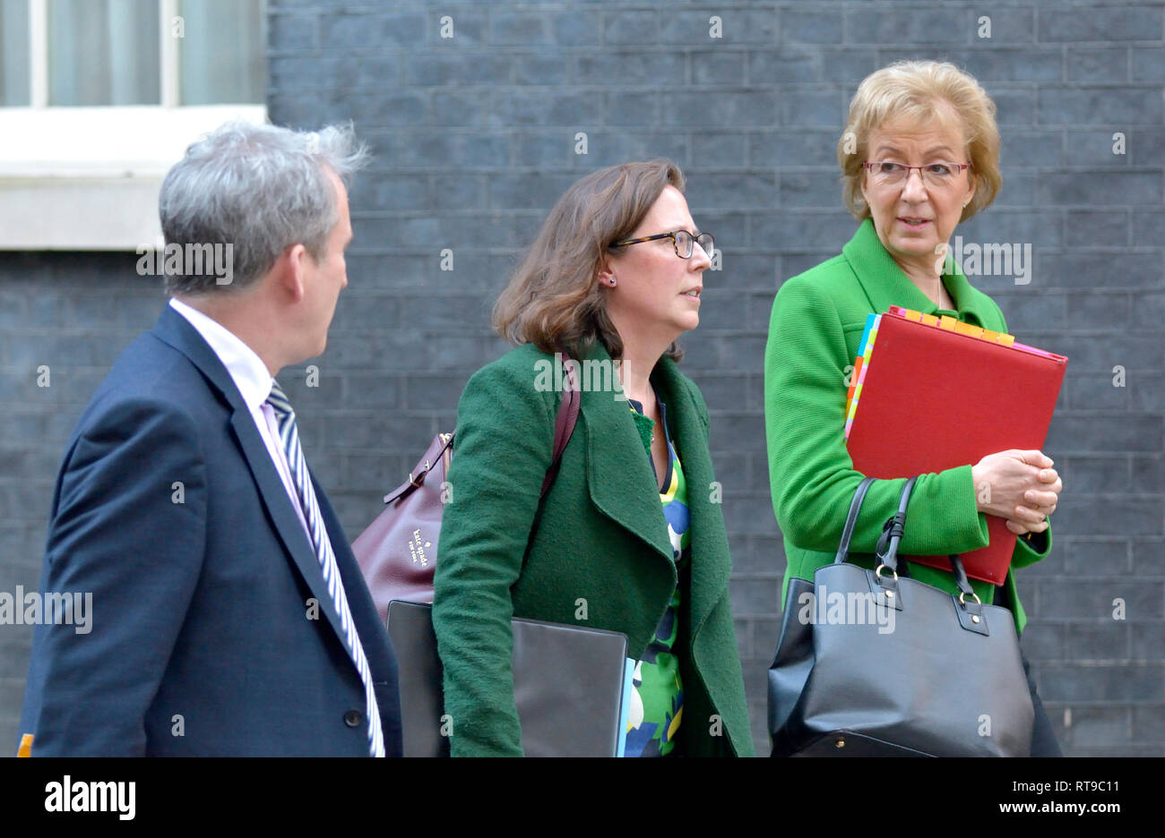 Andrea Leadsom MP (Leader of the House of Commons) leaving Downing Street with Natalie Evans / Baroness Evans of Bowes Park (Leader of the House of Lo Stock Photo