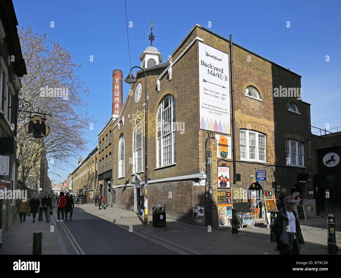 The old Truman Brewery building on Brick Lane in London's east-end  Whitechapel district. Stock Photo