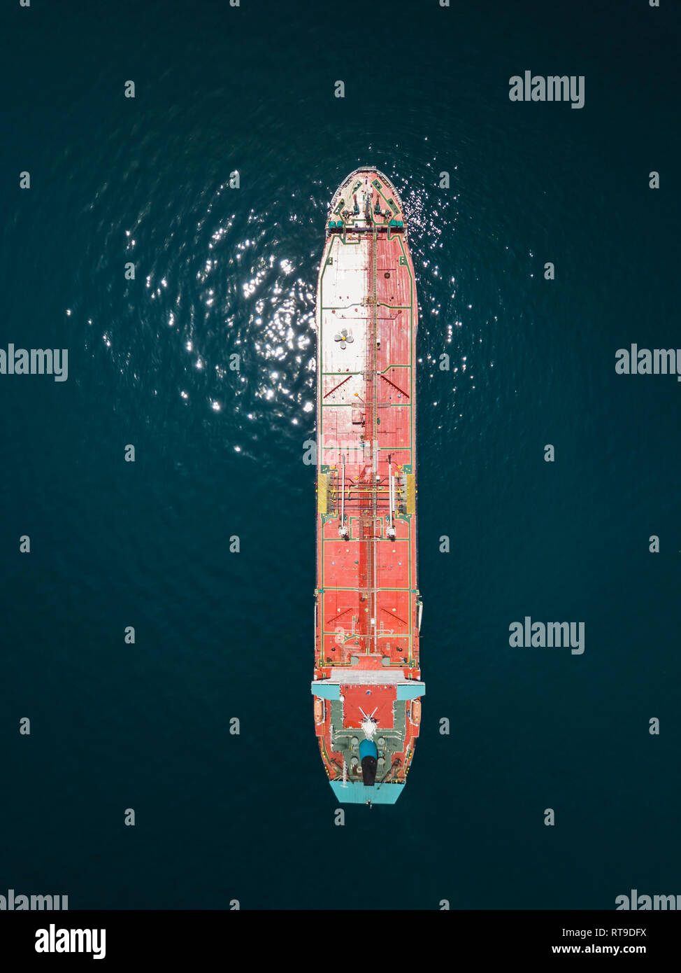 Indonesia, Bali, Aerial view of oil tanker Stock Photo