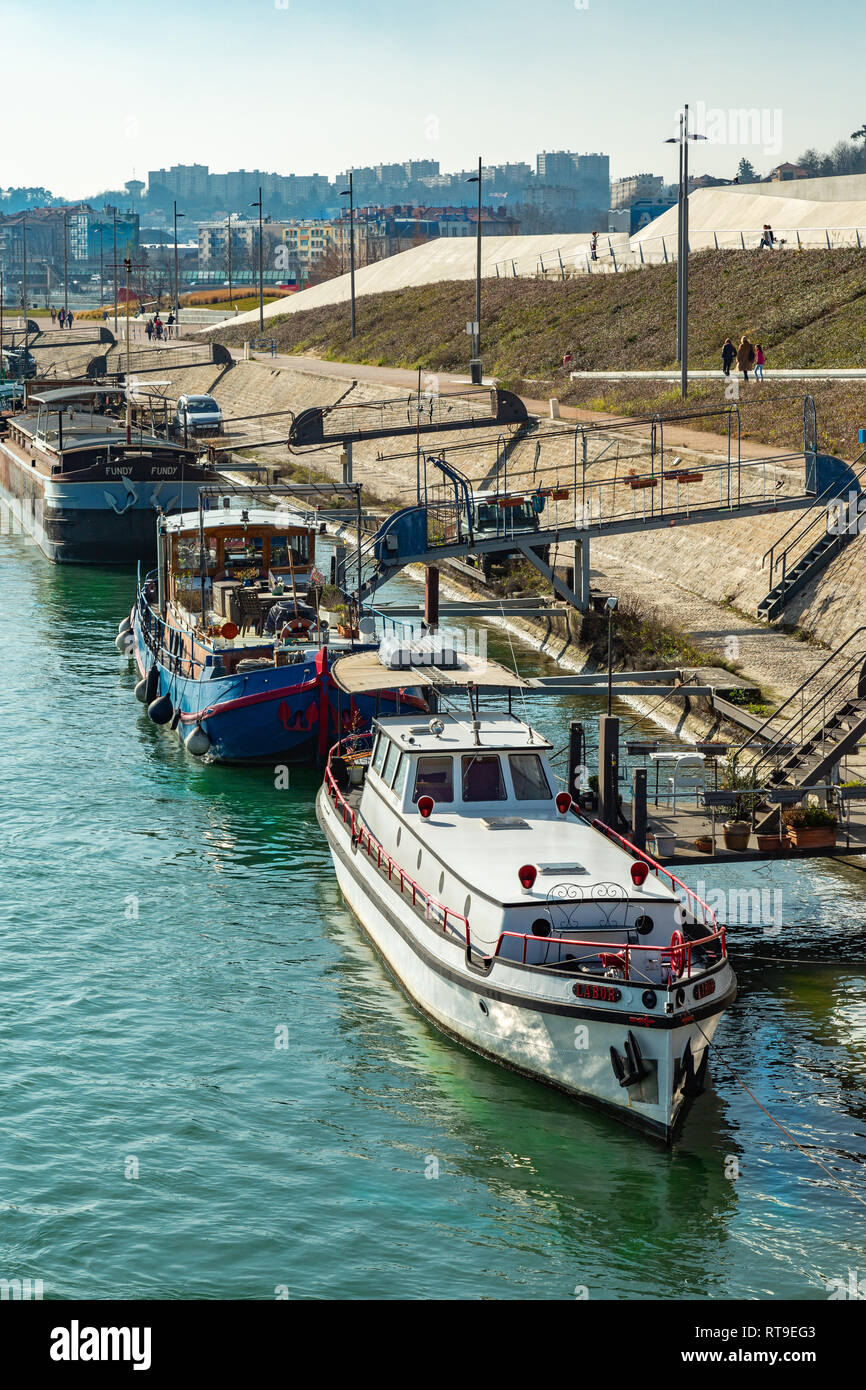 House boat on the Rhone river, Lyon Stock Photo