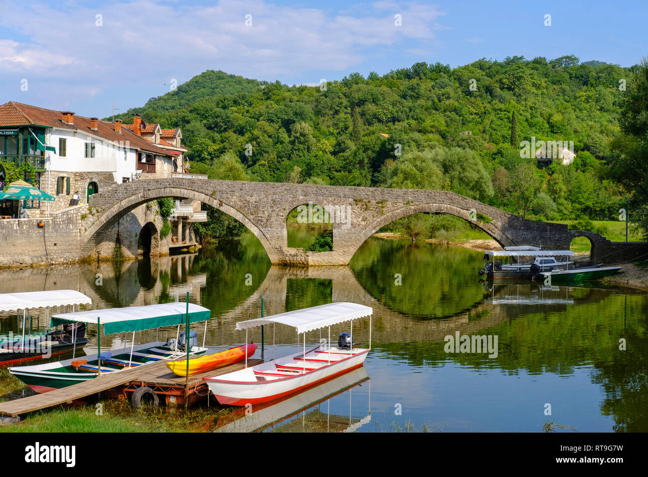Montenegro, Rijeka Crnojevica, old bridge Stari most, river Crnojevic Stock Photo