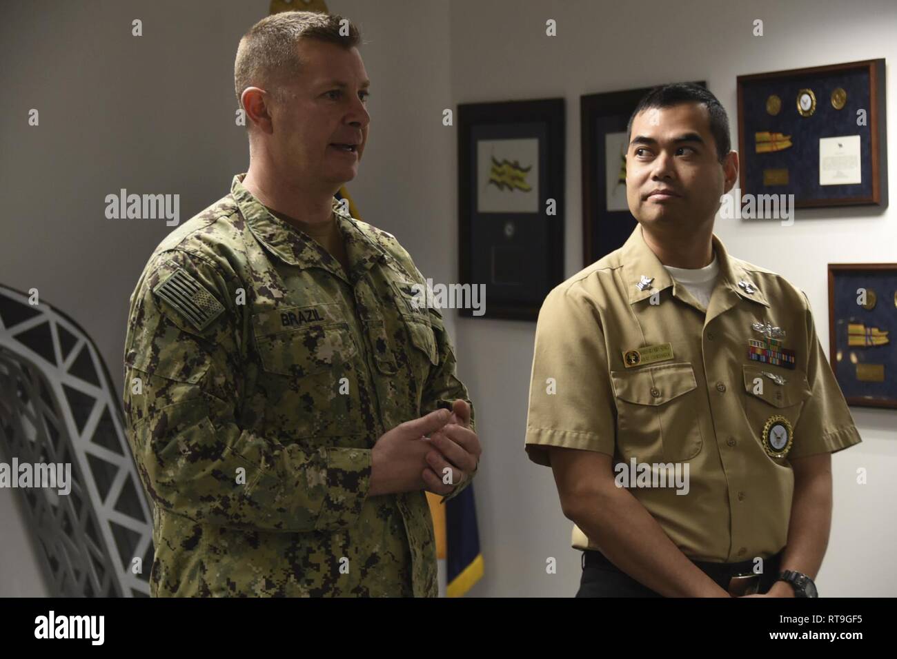 MOUNTAIN VIEW, California (Jan. 30, 2019) Machinist's Mate First Class  Sokan Seng is presented a Navy and Marine Corps Achievement Medal as an end  of tour award from Executive Officer, CDR Kris