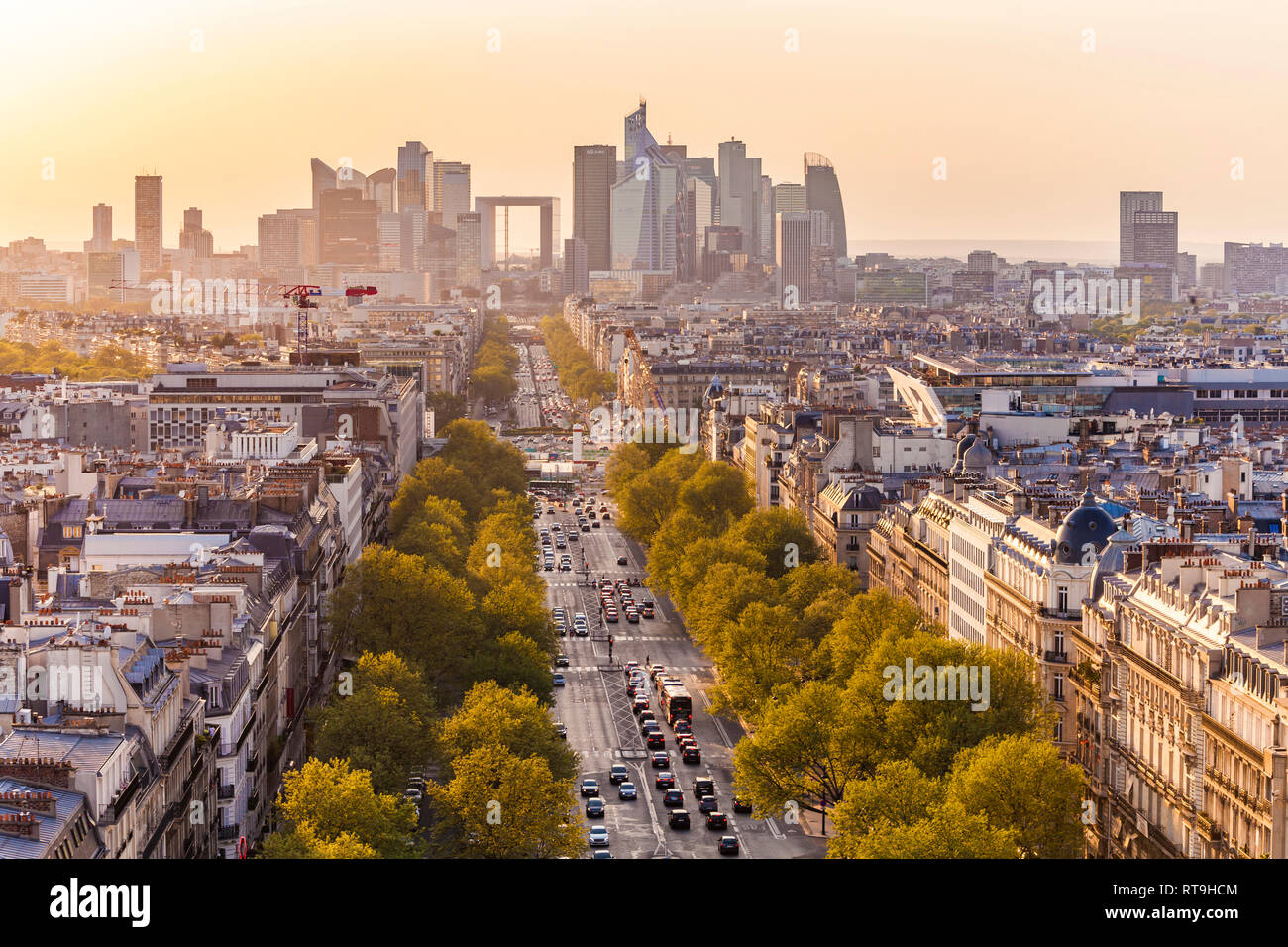 France, Paris, cityscape with Avenue de la Grande Armee and La Defense Stock Photo