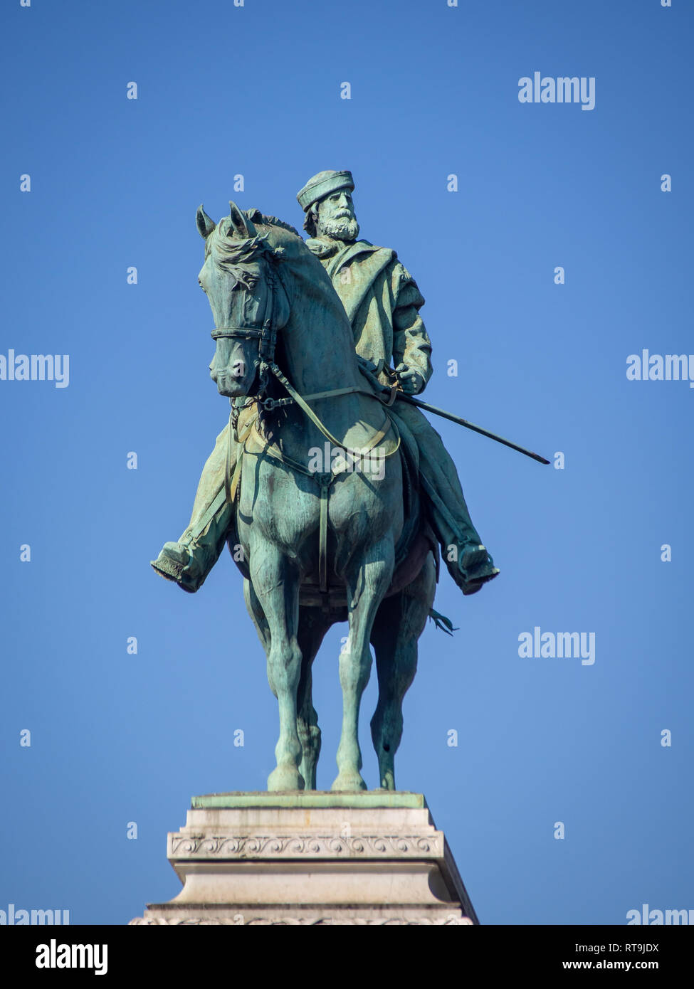 Giuseppe Garibaldi statue by Ettore Ximenes and Augusto Guidini before Castello Sforzesco in Piazza largo Cairoli Stock Photo