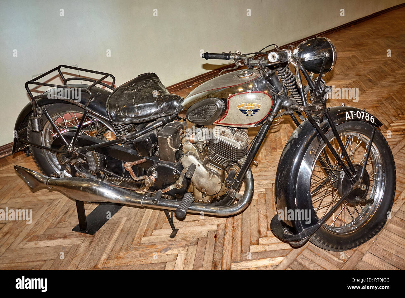 Warsaw, Poland - September 17, 2018. Sokol 600 motorcycle manufactured in Poland before World War II exhibited in Museum of Technology Stock Photo