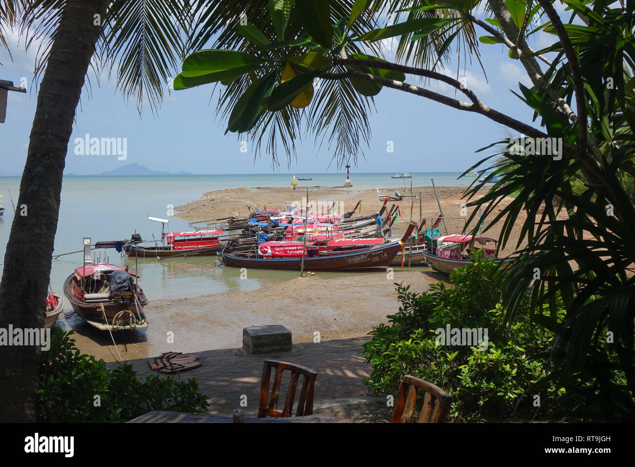 Traditional Long tail boats / speedboats in Ao Nam Mao pier in Krabi Thailand. Stock Photo