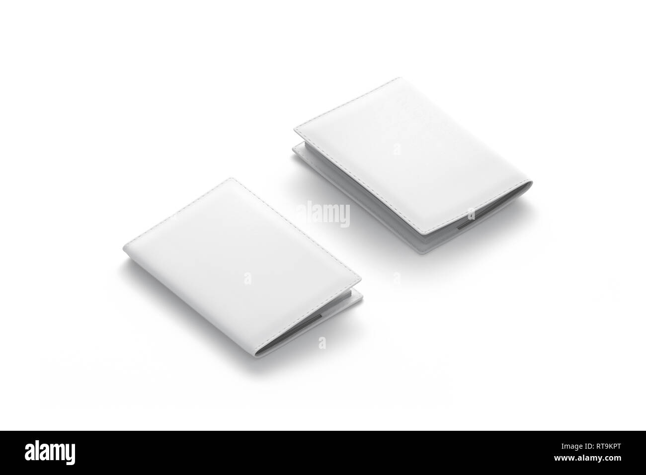 Blank white passport cover mockup, isolated, front and back side, 3d