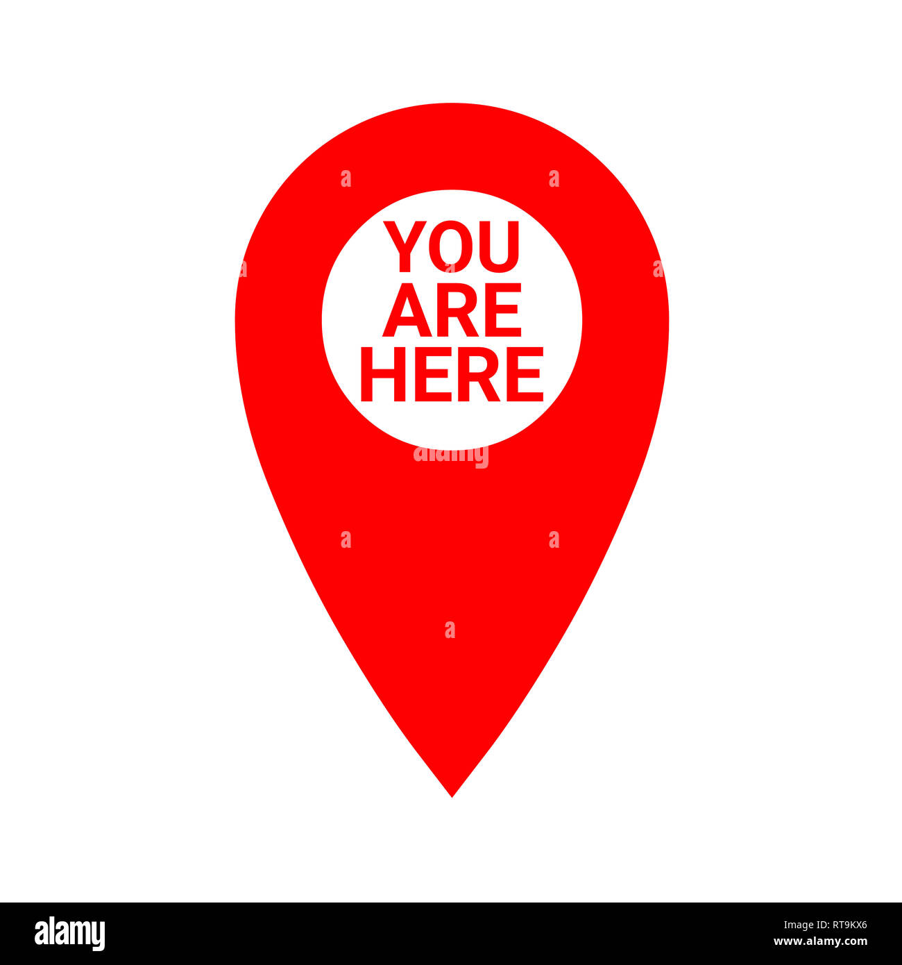 Red map pointer with the text you are here Stock Photo
