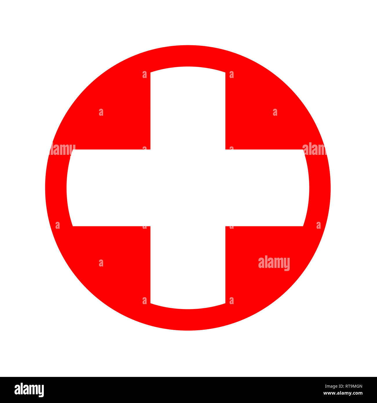 Medical white cross symbol in a red circle Stock Photo