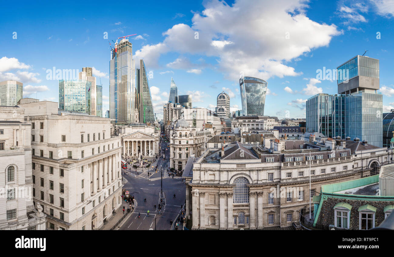 The collonaded Bank of England (centre left) at the heart of The City of London, also known as the Square Mile. Picture date: Wednesday February 20, 2 Stock Photo