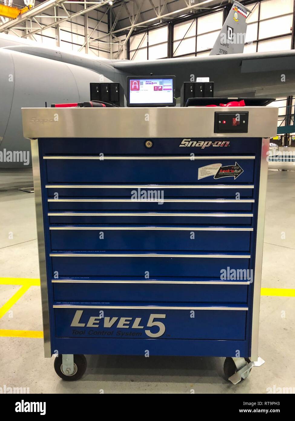 A Snap-on “smart toolbox” is on display during a technology demonstration  for the 100th Maintenance Squadron at RAF Mildenhall, England, Jan. 31,  2019. The 100th MXS hopes to acquire funds to purchase