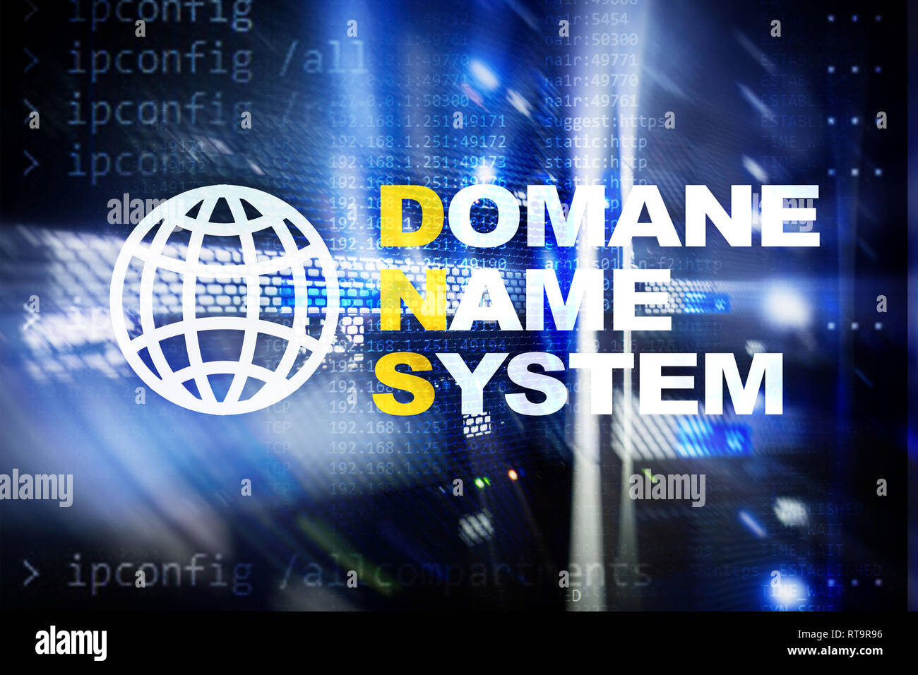 Dns - domain name system, server and protocol. Internet and digital technology concept on server room background Stock Photo - Alamy