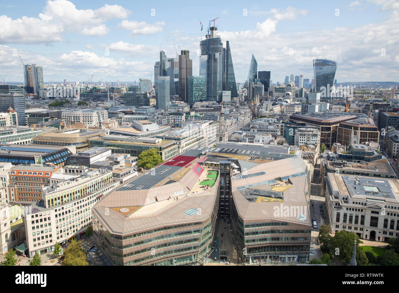 View of the City of London, as seen from the Golden Gallery of St. Paul's Cathedral. One New Change is in the foreground. Stock Photo