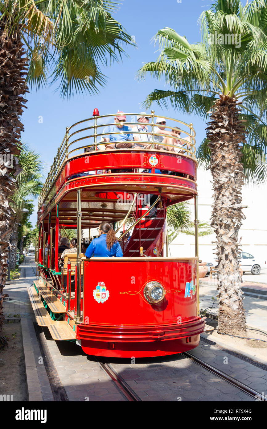 The Oranjestad Streetcar, Caya G.F.Betico Croes, Oranjestad, Aruba, ABC Islands, Leeward Antilles, Caribbean Stock Photo