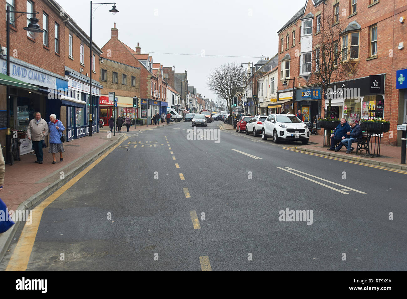 Busy High Street on Market Day in the market town of Driffield in the ...