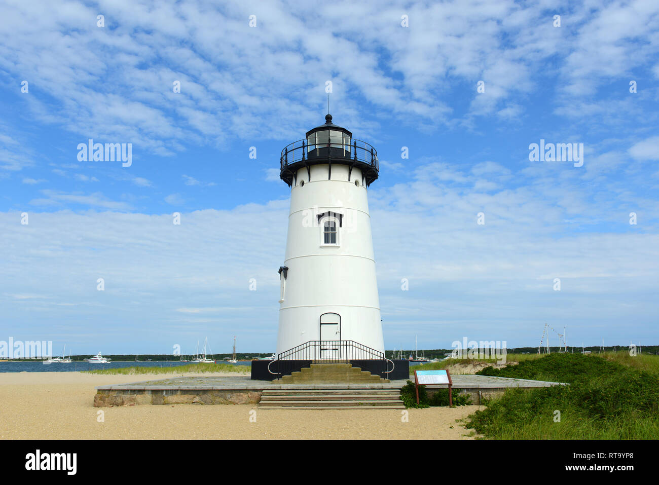 Edgartown Harbor Lighthouse at the entrance into Edgartown Harbor and Katama Bay, Martha's Vineyard, Massachusetts, USA. This historic lighthouse was Stock Photo