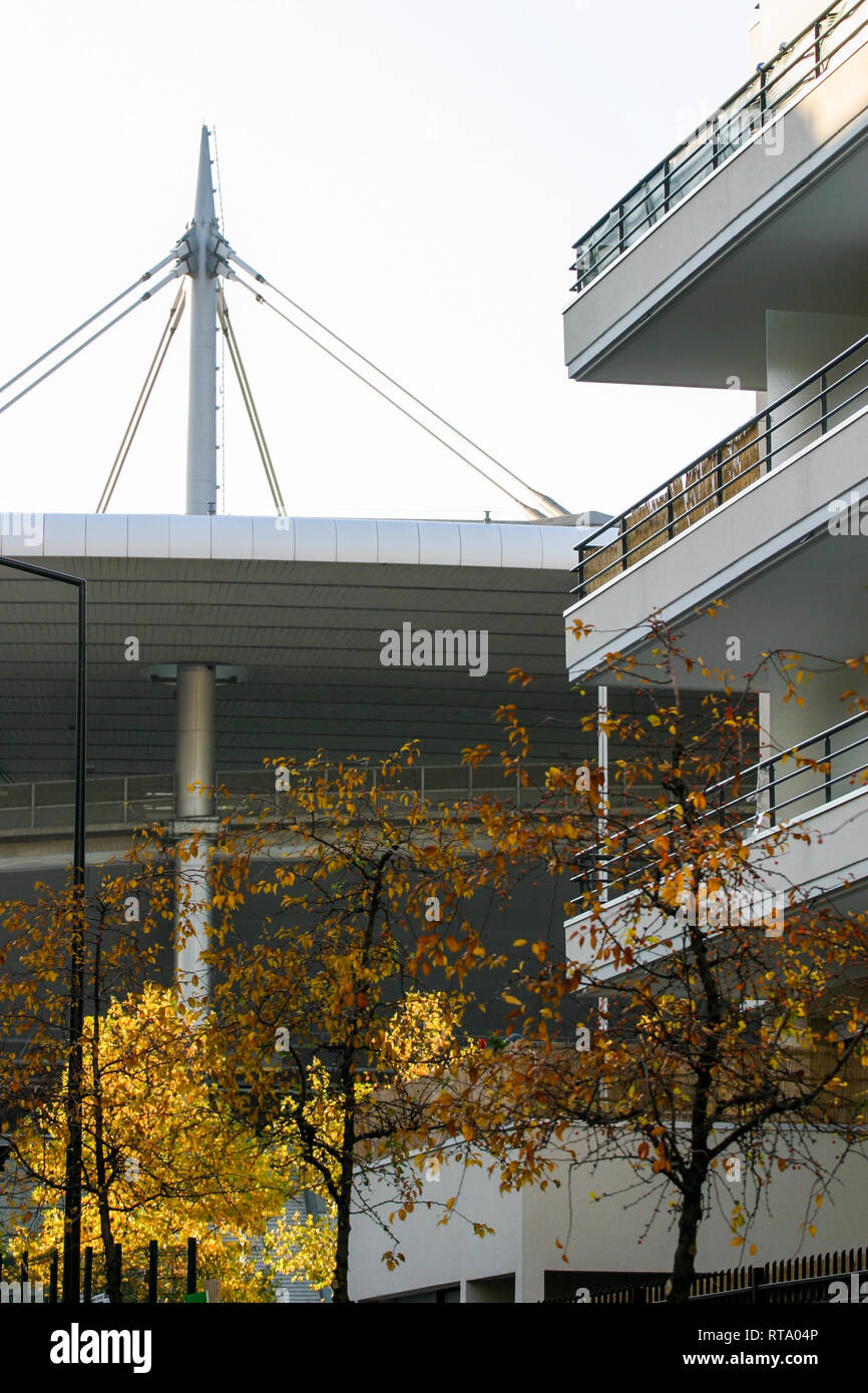 Stade de France and townhall, Saint-Denis La Plaine, Seine-Saint-Denis, France Stock Photo