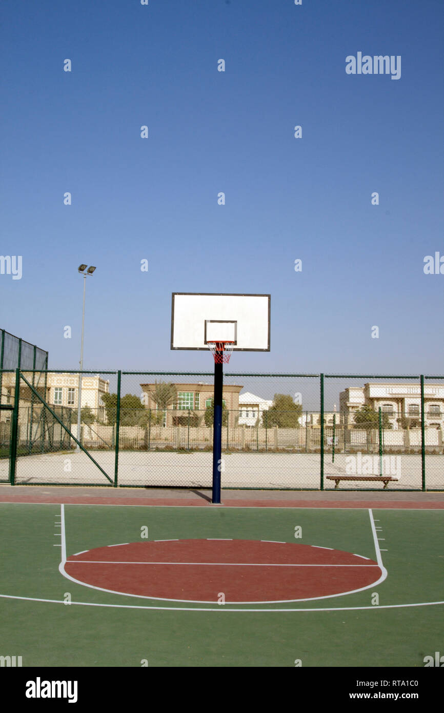 Dubai-Al Barsha Pond Park basket ball court close up Stock Photo