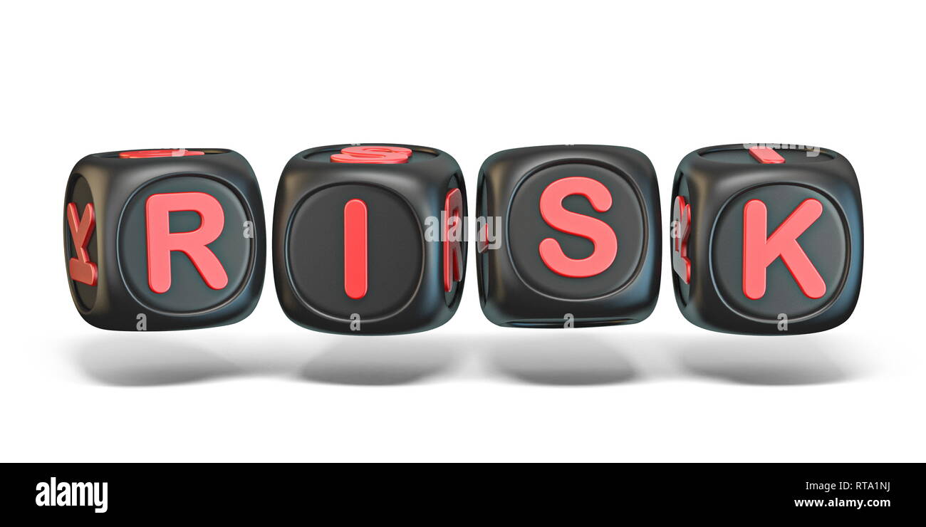 Dices with word RISK 3D rendering illustration isolated on white ...