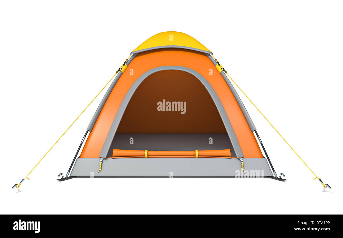 Orange yellow camping tent 3D rendering illustration isolated on white ...