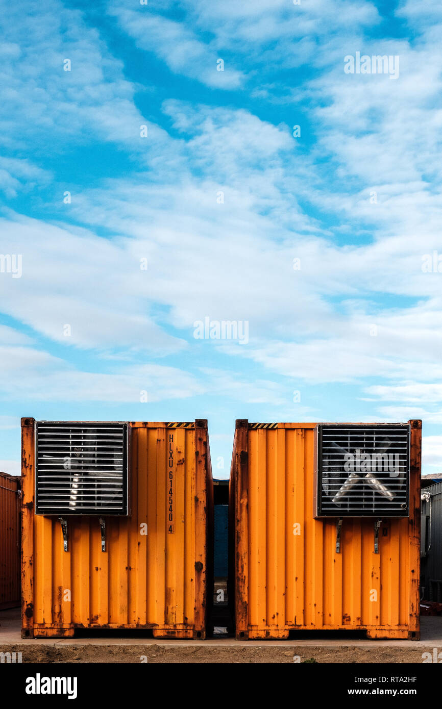 Soon to be coverd by a steel building to aid in esthetics, shipping  containers make for a quick way to setup an industrial bitcoin mining  opperation, or so discovered local contractod Malachi