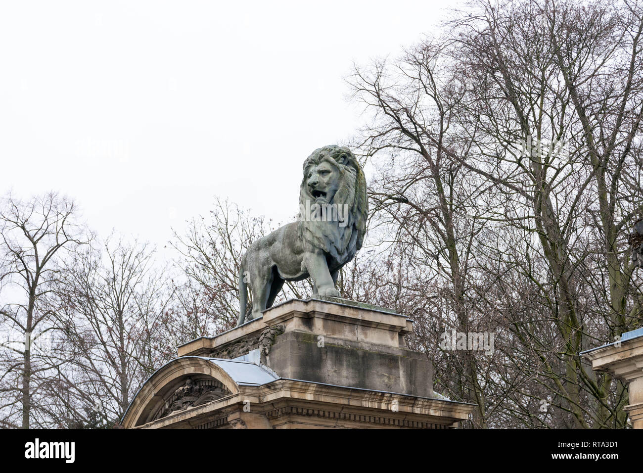 Lions Statue at the entrance of the Royal park in Brussels Belgium