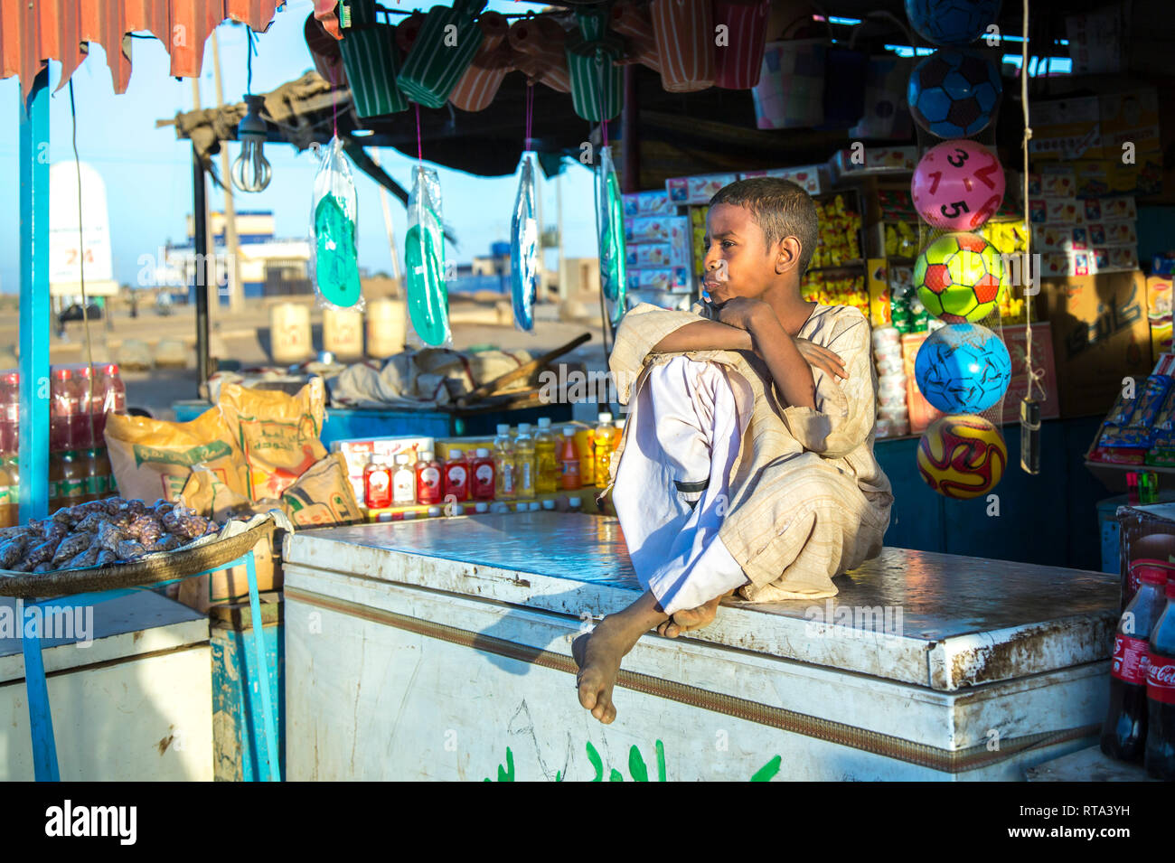 Khartoum, Sudan, 18th December 2015: cool sudanese boys at a street market Stock Photo