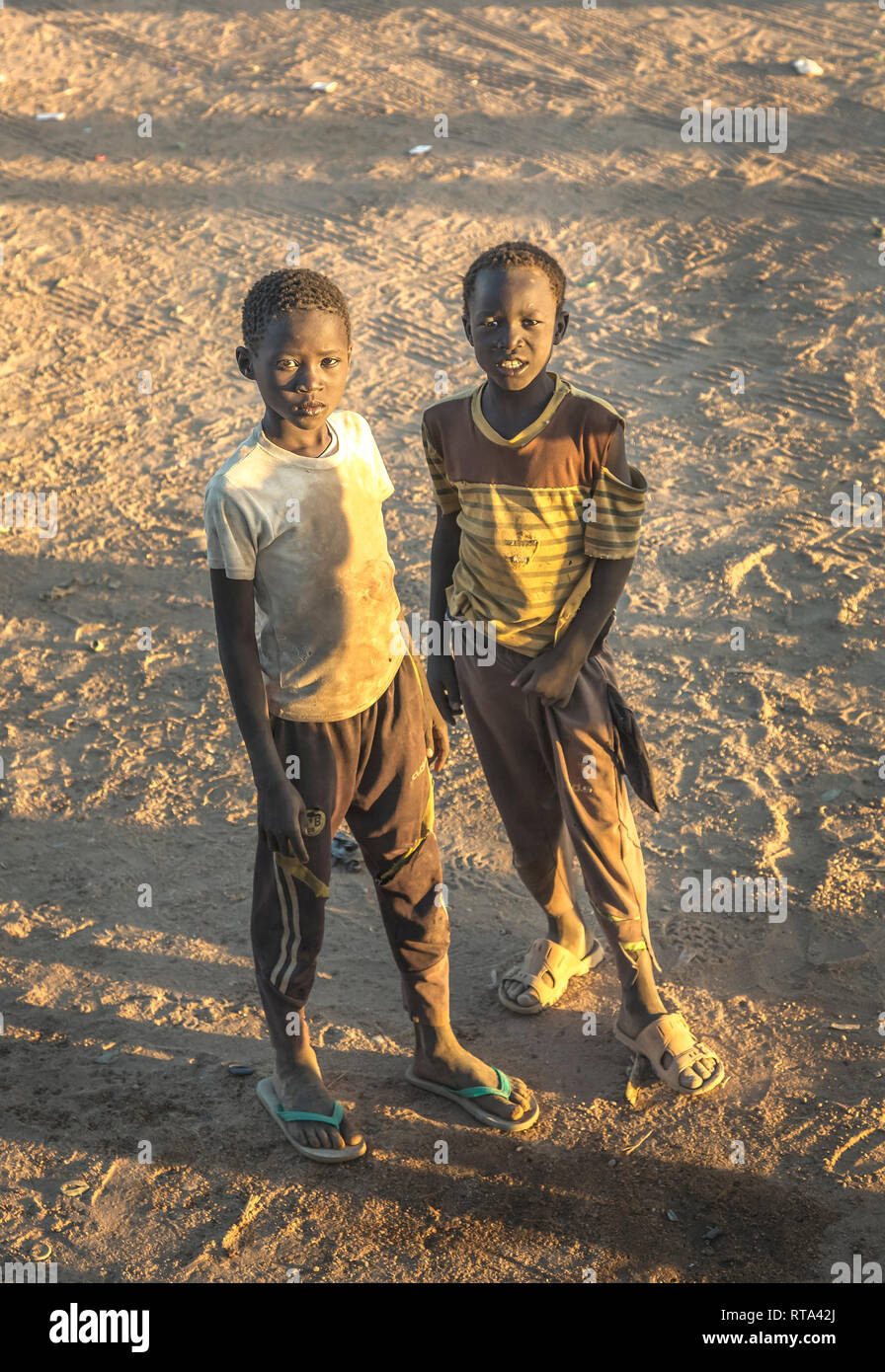 Khartoum, Sudan, 18th December 2015: cool sudanese boys at a street market Stock Photo