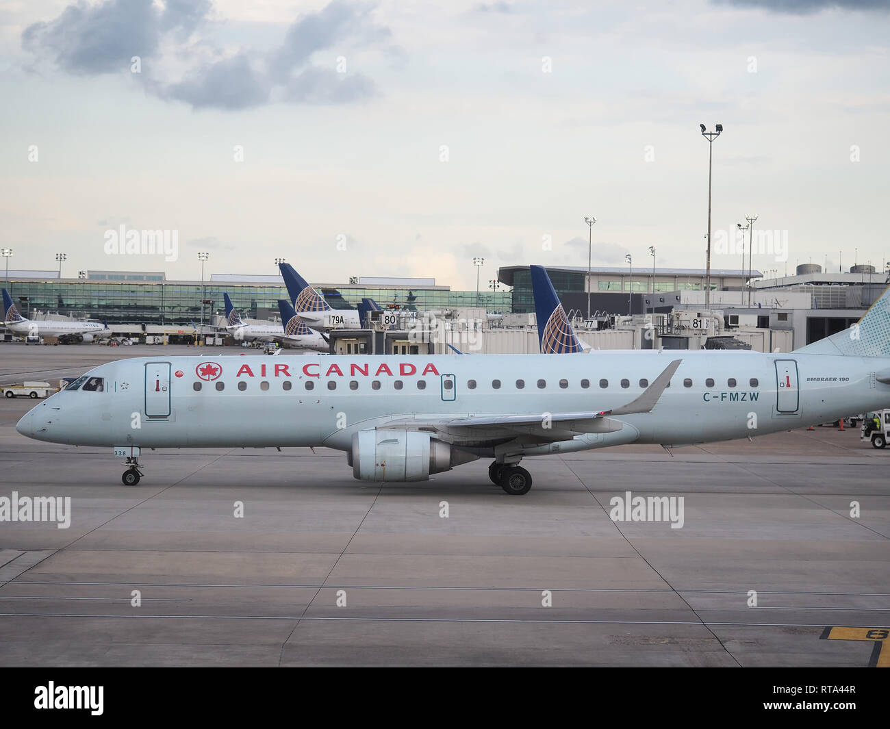 Air Canada plane on tarmac, George Bush Intercontinental Airport, Houston, Texas, United States, September 2018 Stock Photo