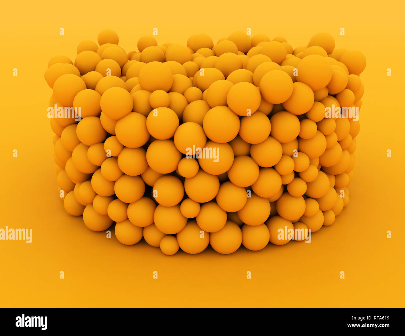 Abstract orange balls stacked in a in tube shape. 3d Illustration Stock Photo