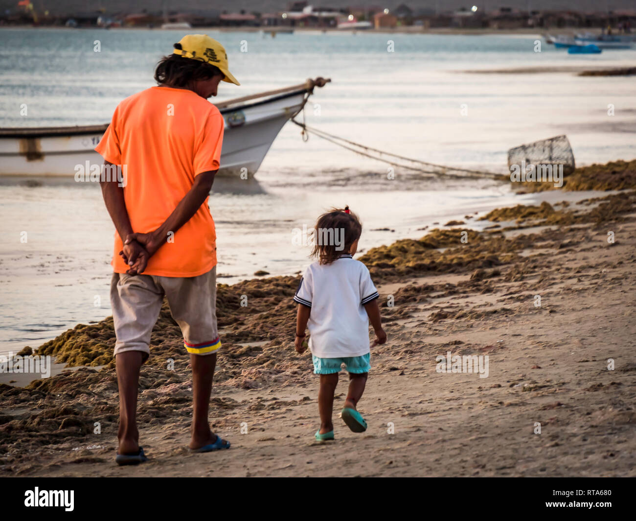 Cabo de la Vela, La Guajira, Colombia: Feb 23, 2019: Fishermen of the indigenous Wayuu tribe living in Cabo de la Vela Stock Photo