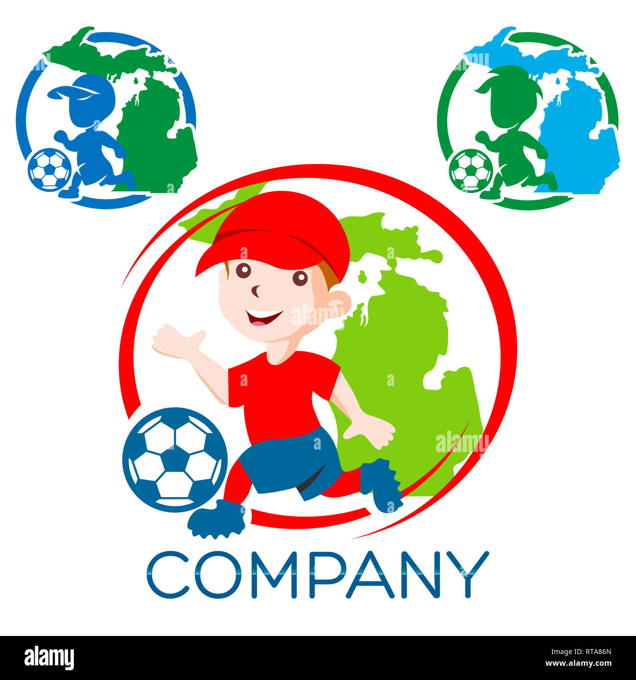 Boy football player logo Stock Photo - Alamy